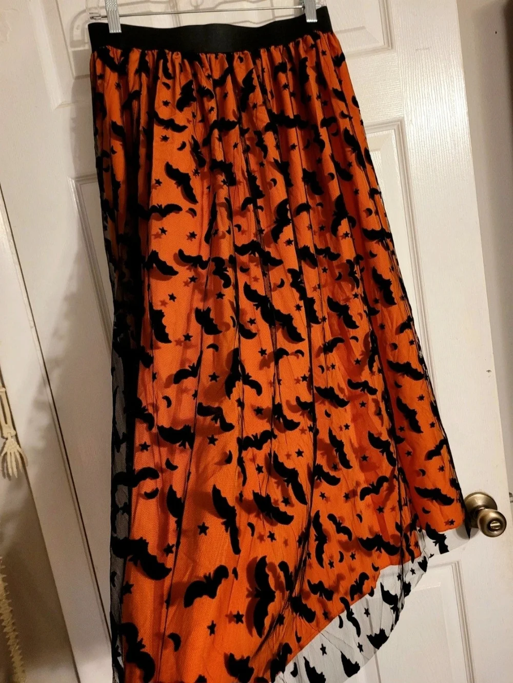 Women's Orange & Black Halloween Bat Print Maxi Skirt